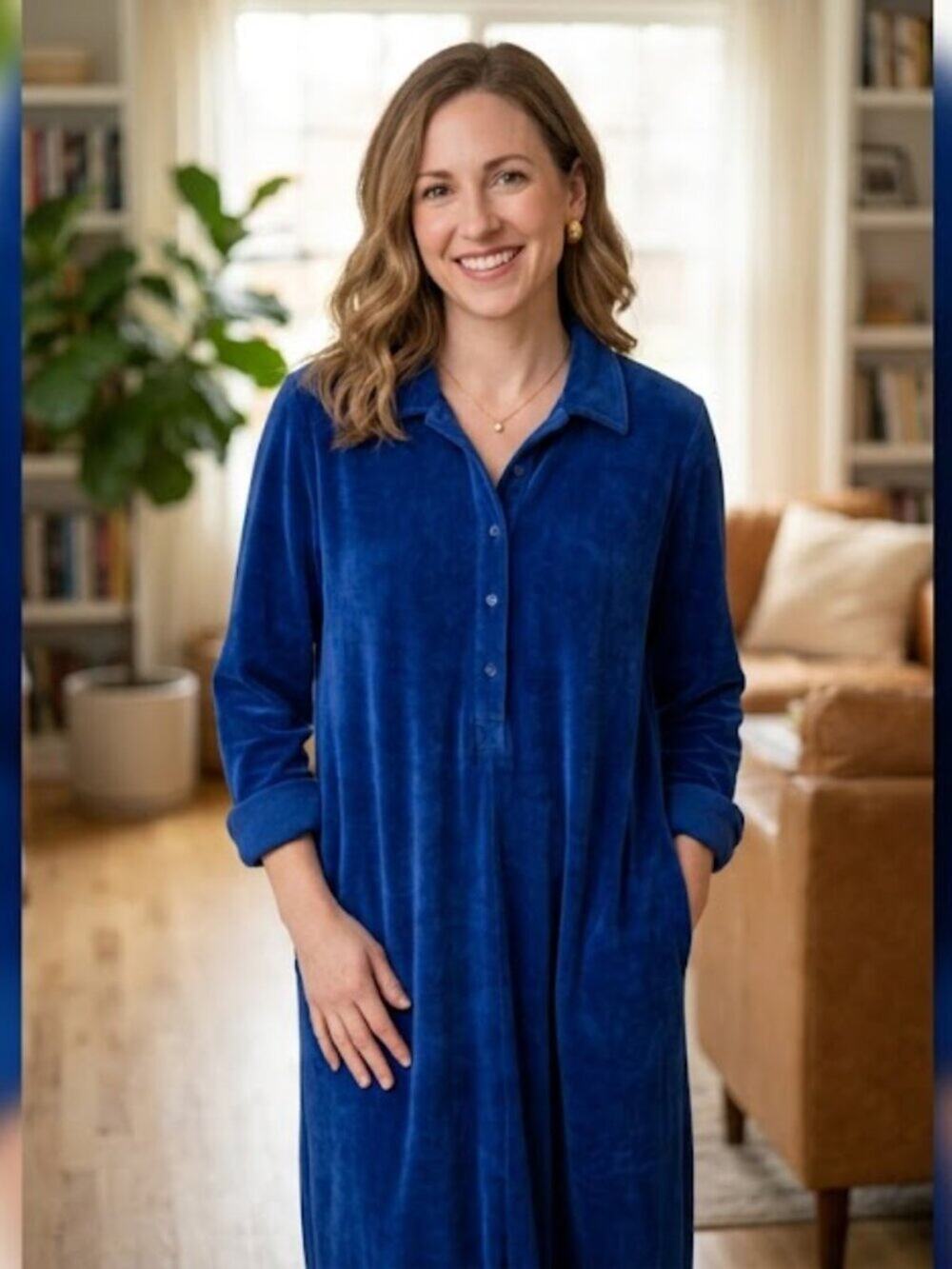 Vintage J. Crew Royal Blue Velour Velvet Robe Long Sleeve Maxi Dress M
